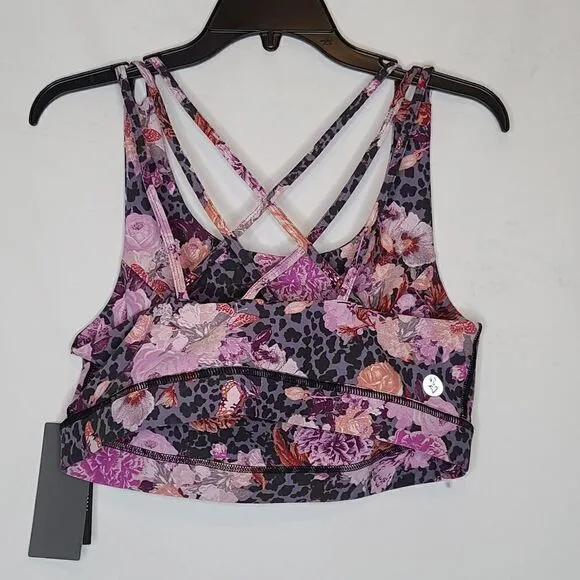 0X 12W Large Torrid Black Cheetah Floral Strappy Back Active Sports Bra Pink NWT