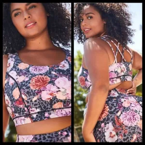 0X 12W Large Torrid Black Cheetah Floral Strappy Back Active Sports Bra Pink NWT