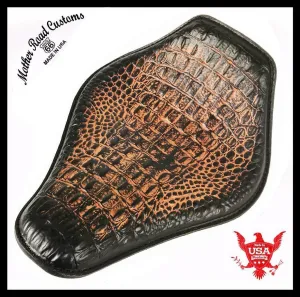 11x14 AntBrn Gator Snub Nose Leather Spring Seat Chopper Bobber Harley Sportster