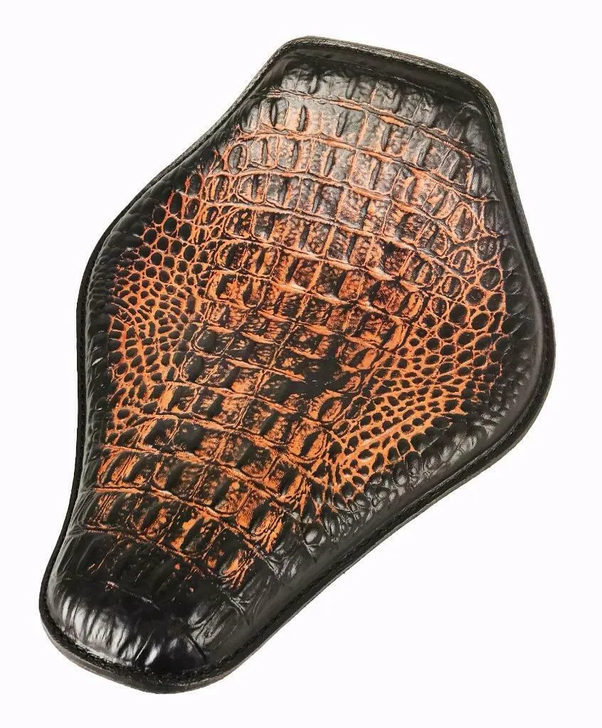 11x14 AntBrn Gator Snub Nose Leather Spring Seat Chopper Bobber Harley Sportster