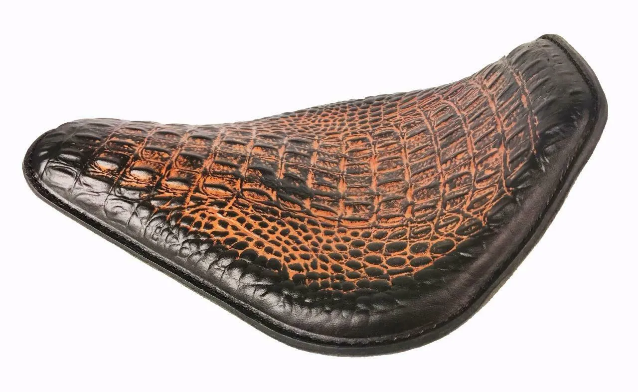 11x14 AntBrn Gator Snub Nose Leather Spring Seat Chopper Bobber Harley Sportster