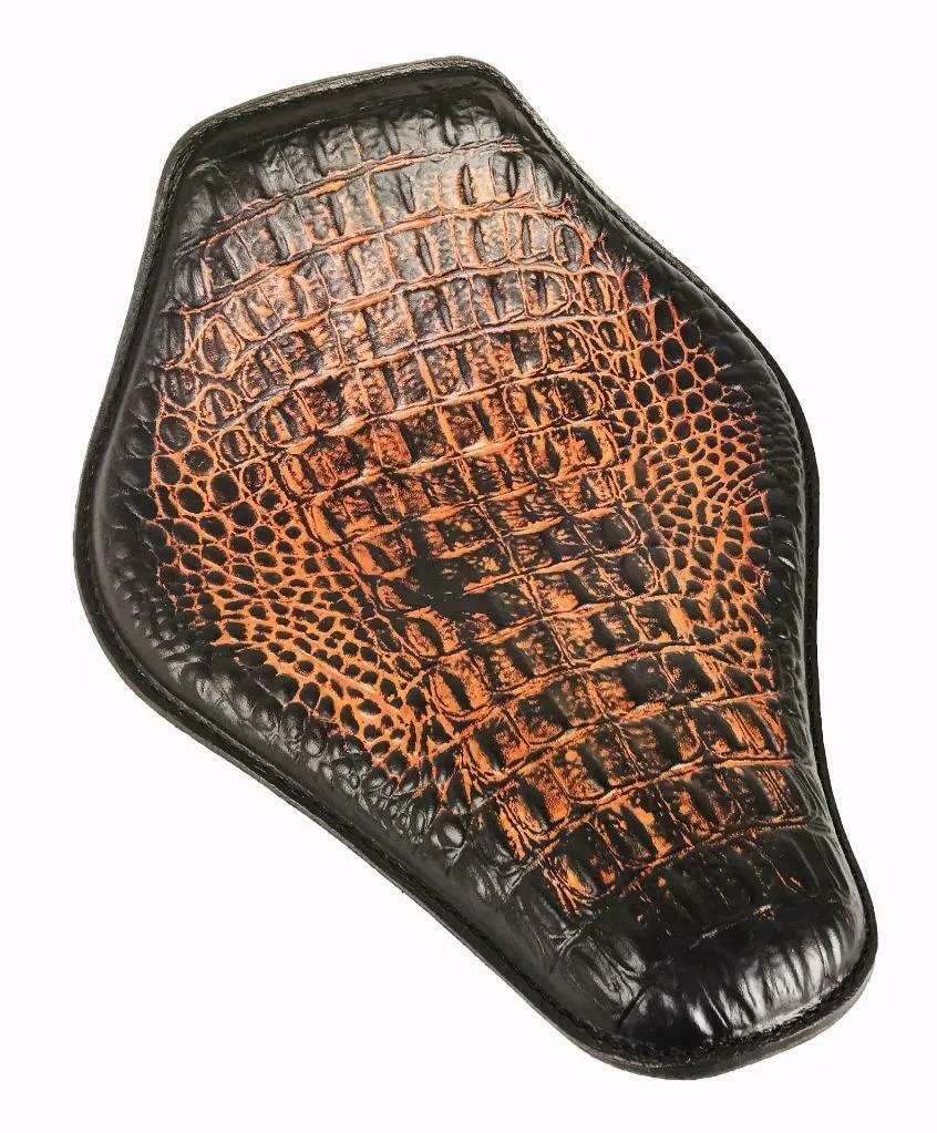 11x14 AntBrn Gator Snub Nose Leather Spring Seat Chopper Bobber Harley Sportster