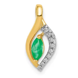 14k Diamond and Marquise Emerald Pendant