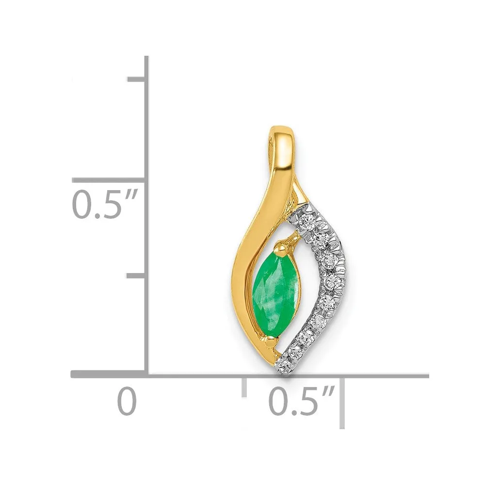 14k Diamond and Marquise Emerald Pendant