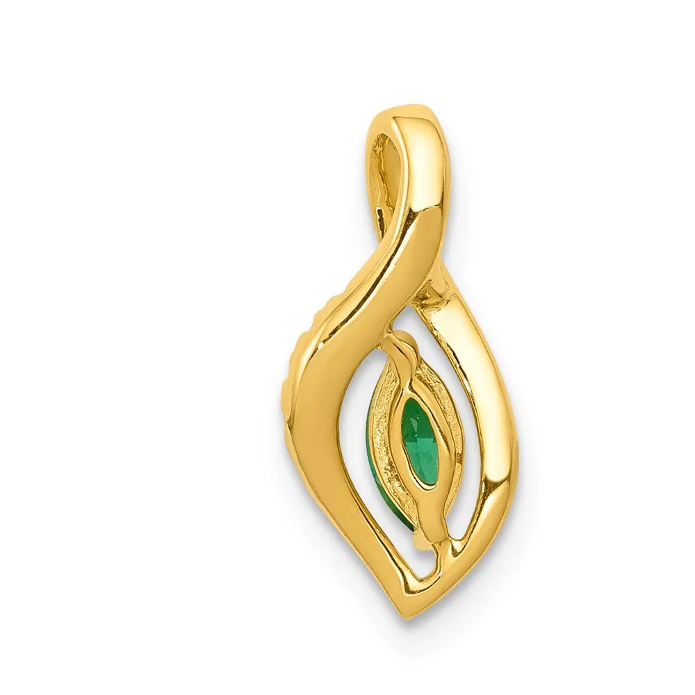 14k Diamond and Marquise Emerald Pendant