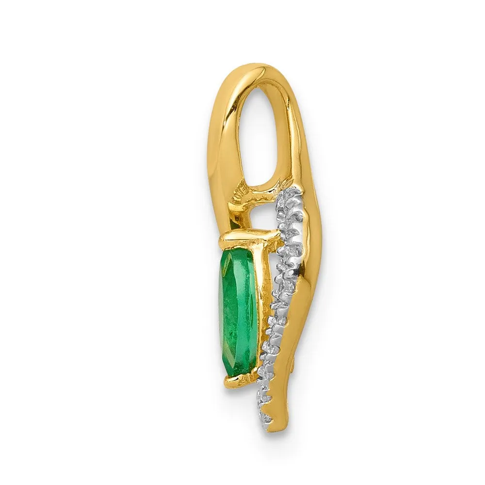 14k Diamond and Marquise Emerald Pendant