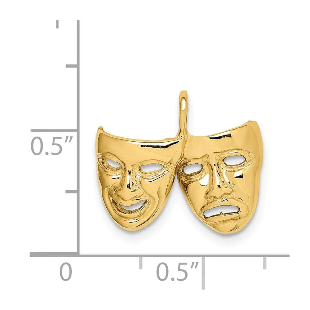 14K Polished Comedy/Tragedy Theater Masks Pendant