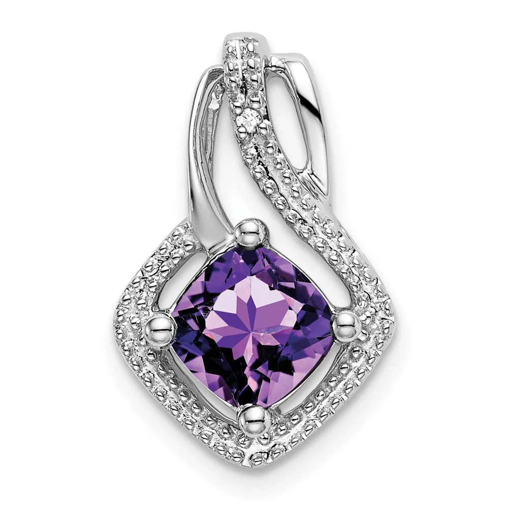 14k White Gold Amethyst and Diamond Pendant