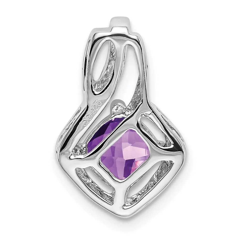 14k White Gold Amethyst and Diamond Pendant