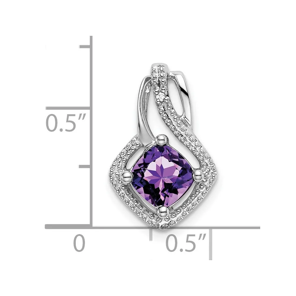 14k White Gold Amethyst and Diamond Pendant