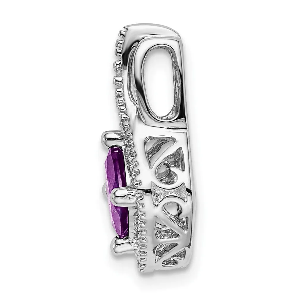 14k White Gold Amethyst and Diamond Pendant