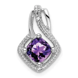 14k White Gold Amethyst and Diamond Pendant