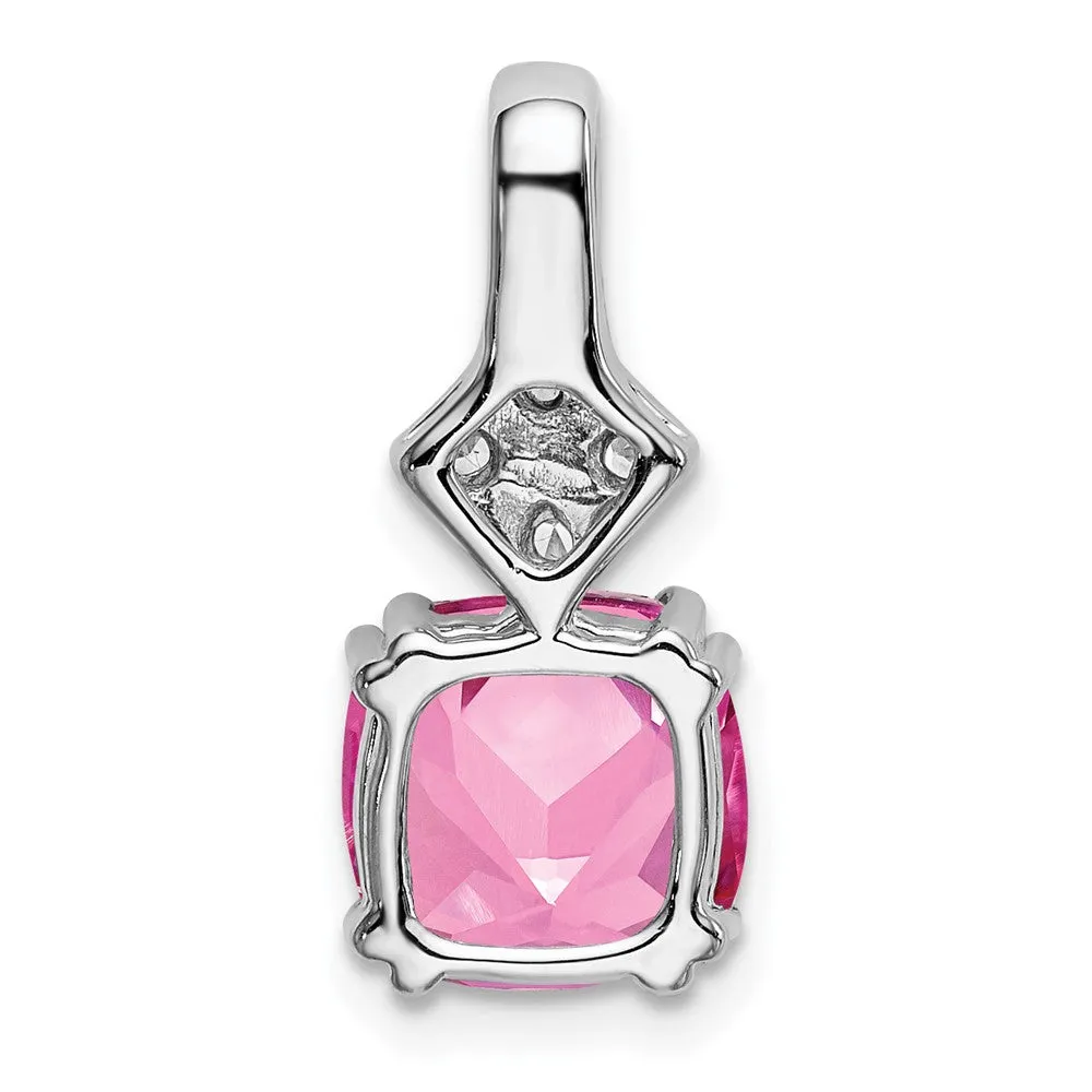 14K White Gold  Lab Grown Diamond & Created Pink Sapphire Pendant