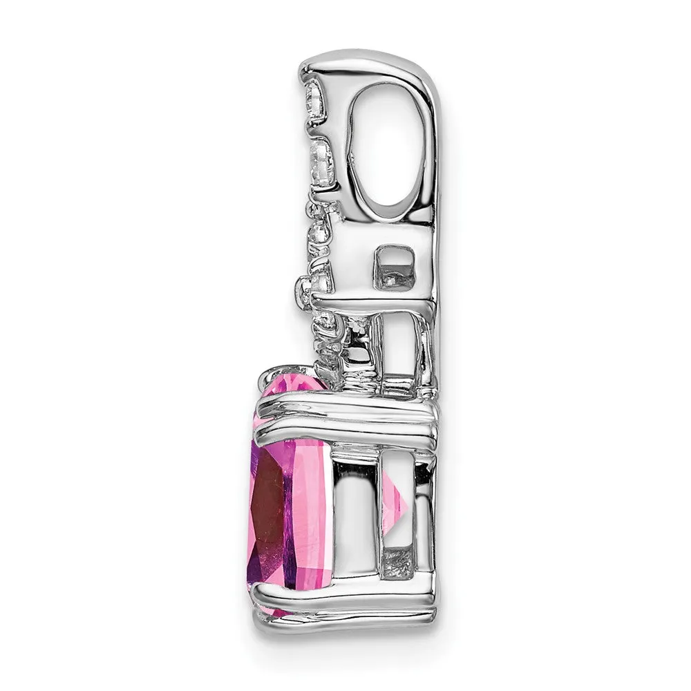 14K White Gold  Lab Grown Diamond & Created Pink Sapphire Pendant