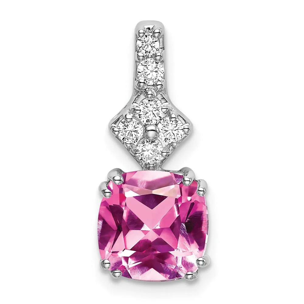 14K White Gold  Lab Grown Diamond & Created Pink Sapphire Pendant