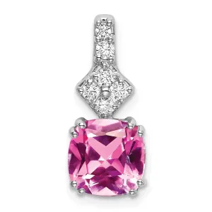14K White Gold  Lab Grown Diamond & Created Pink Sapphire Pendant