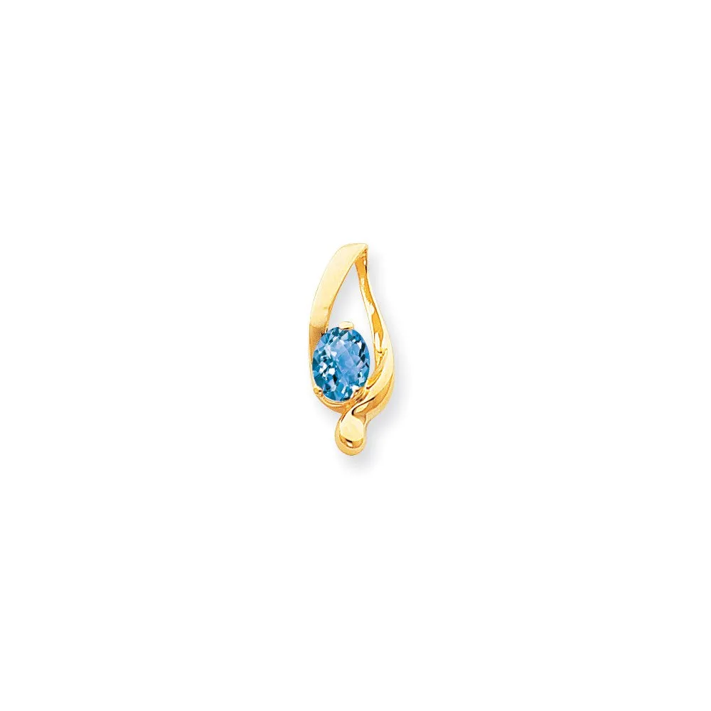 14k Yellow Gold 8x6mm Oval Blue Topaz Checker slide