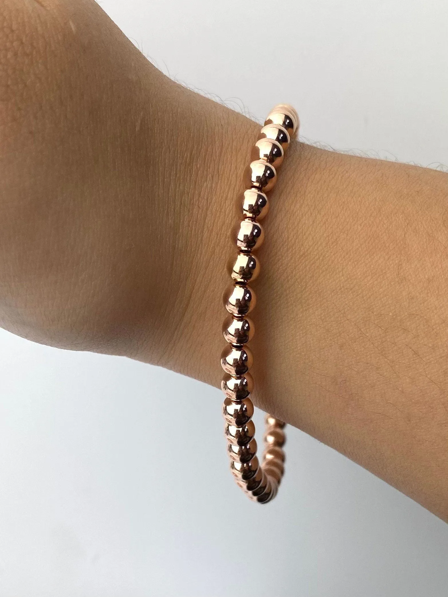 14KRGF 8.0" 5.0mm Beaded Stretchy Bracelet, Sku#4814750E80L