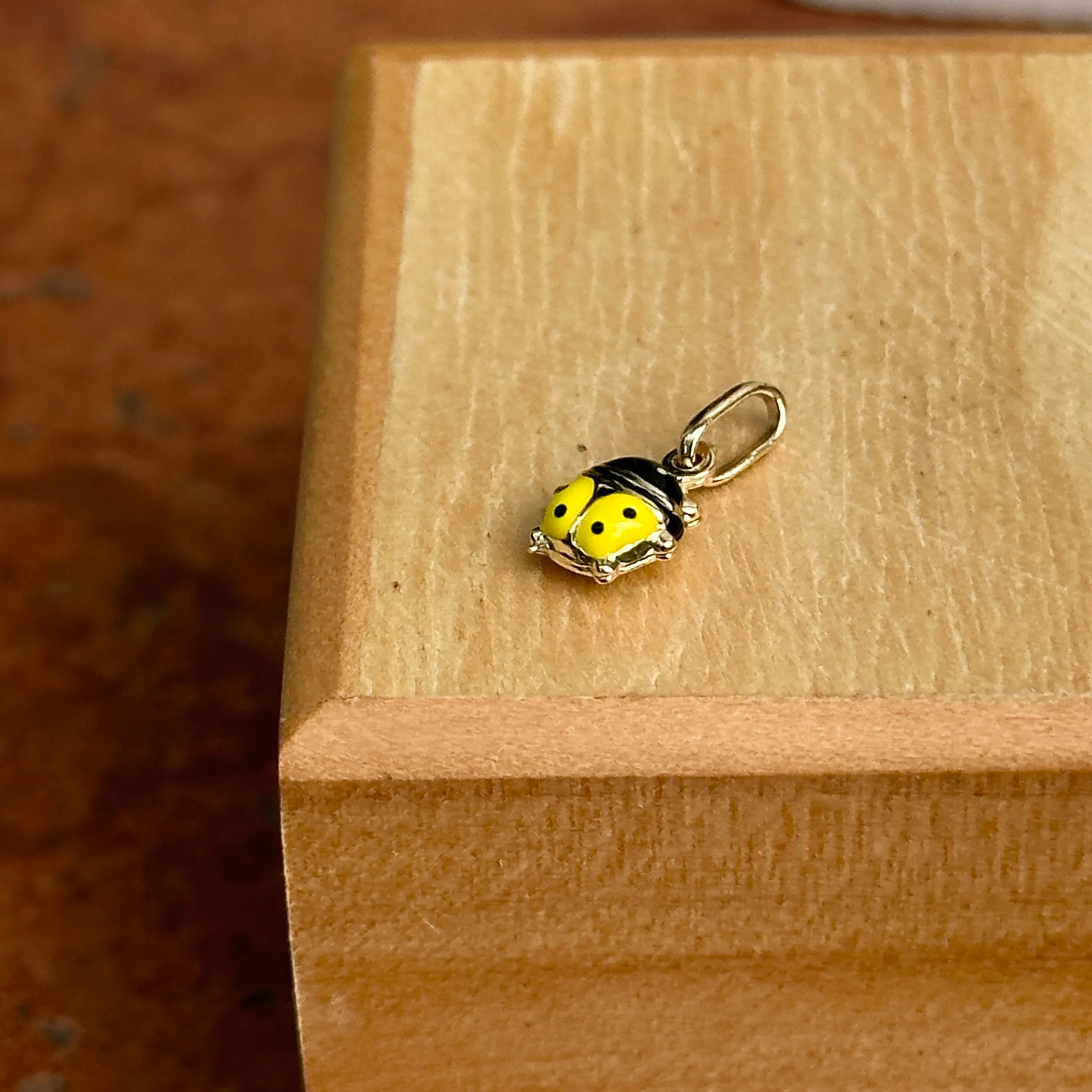 14KT Yellow Gold Mini Yellow Ladybug Pendant Charm 7mm