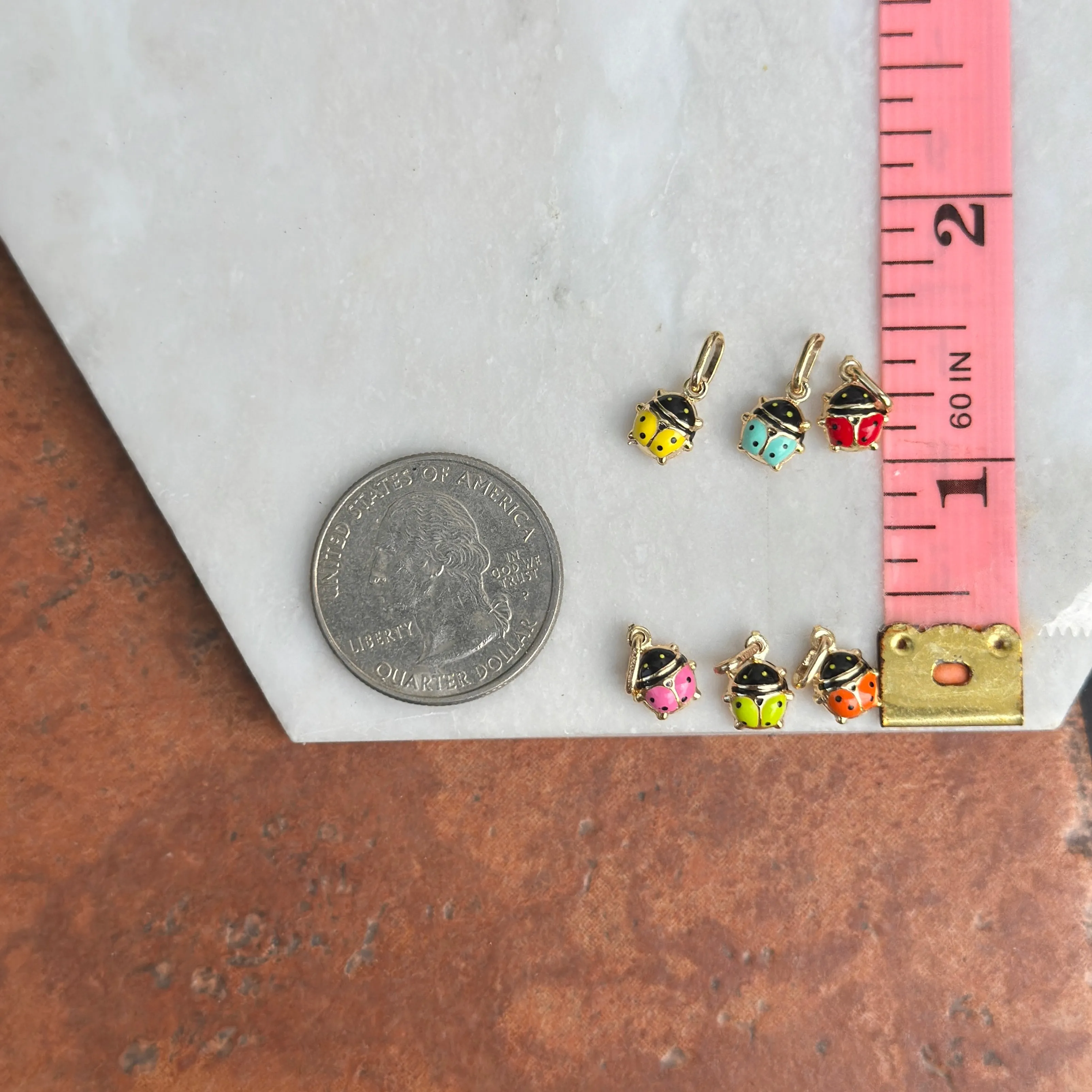 14KT Yellow Gold Mini Yellow Ladybug Pendant Charm 7mm