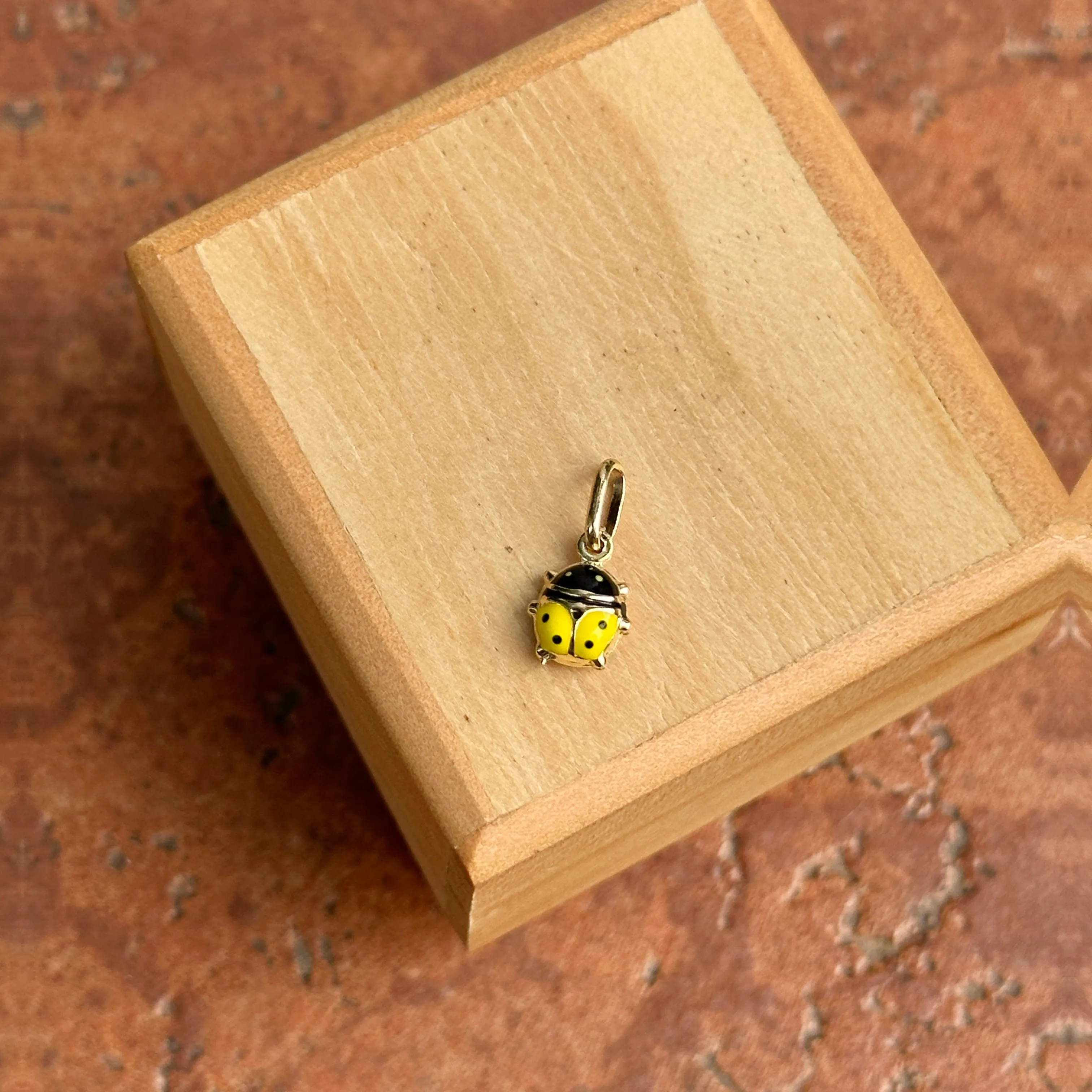 14KT Yellow Gold Mini Yellow Ladybug Pendant Charm 7mm