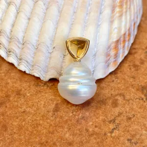 14KT Yellow Gold Trillion Citrine   10mm Paspaley South Sea Pearl Pendant