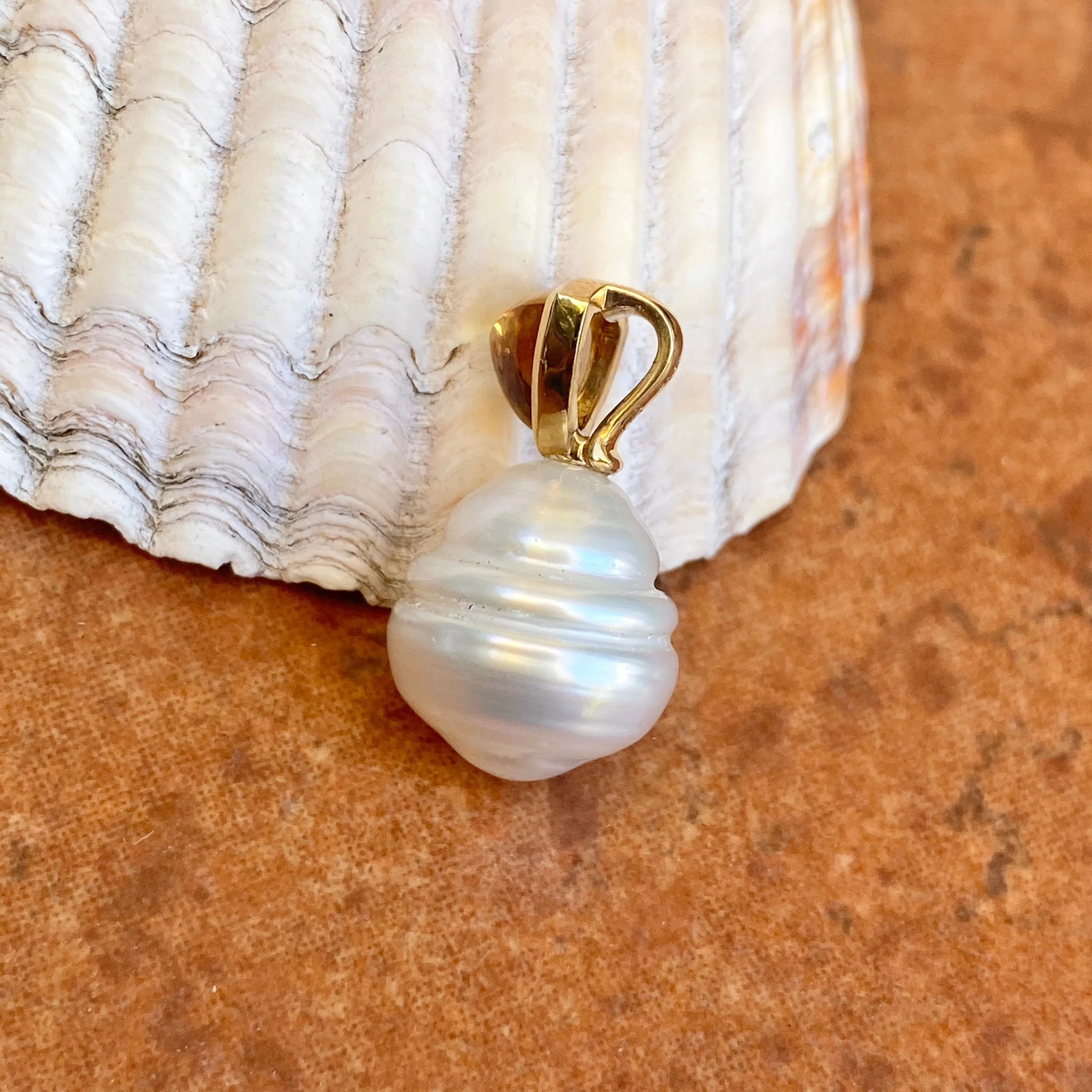 14KT Yellow Gold Trillion Citrine   10mm Paspaley South Sea Pearl Pendant