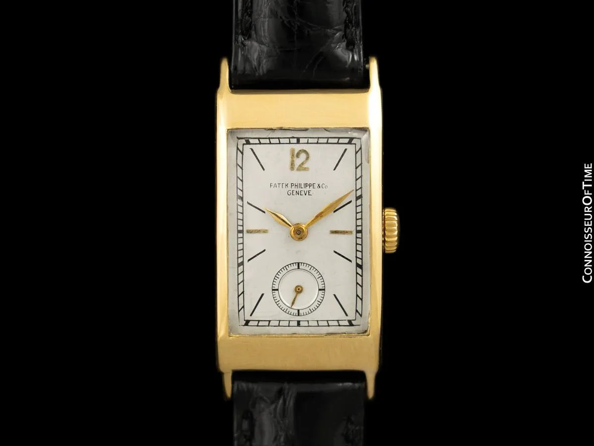 1937 Patek Philippe "Tegolino" Vintage Mens Rectangular Watch - 18K Gold