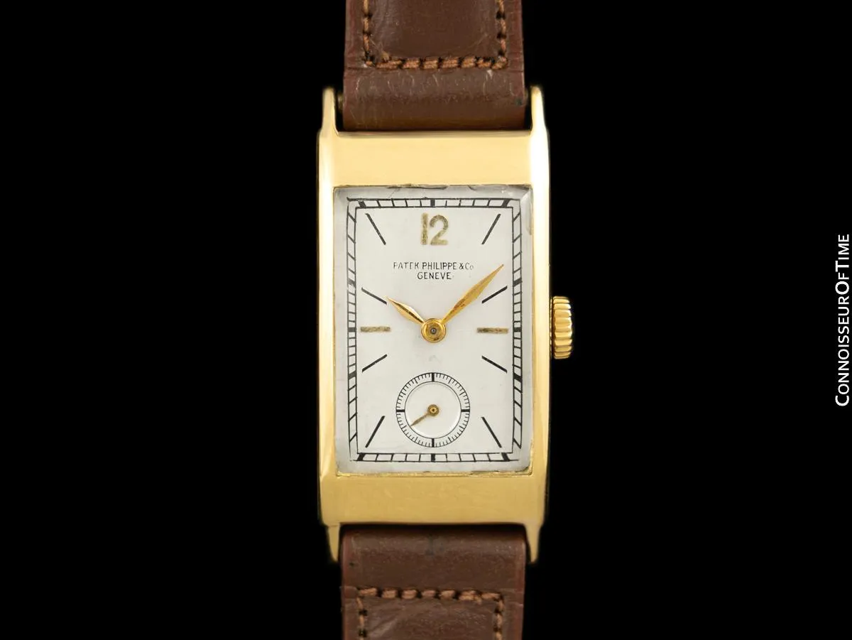 1937 Patek Philippe "Tegolino" Vintage Mens Rectangular Watch - 18K Gold