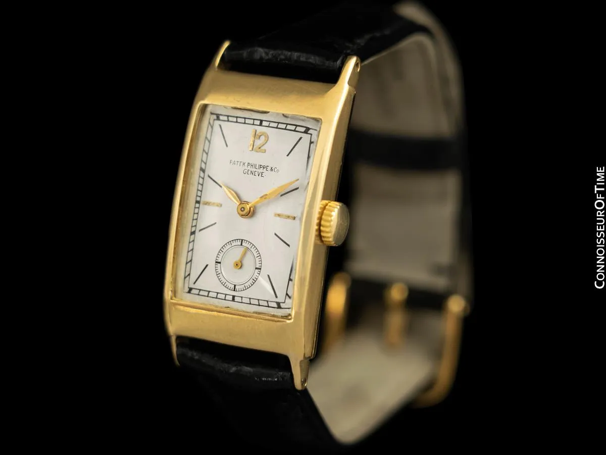1937 Patek Philippe "Tegolino" Vintage Mens Rectangular Watch - 18K Gold