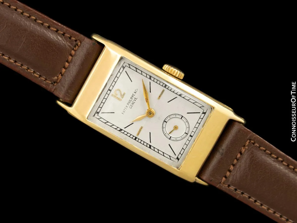 1937 Patek Philippe "Tegolino" Vintage Mens Rectangular Watch - 18K Gold