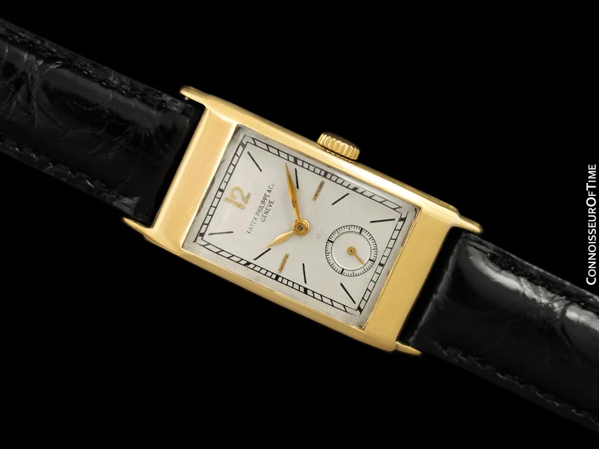1937 Patek Philippe "Tegolino" Vintage Mens Rectangular Watch - 18K Gold