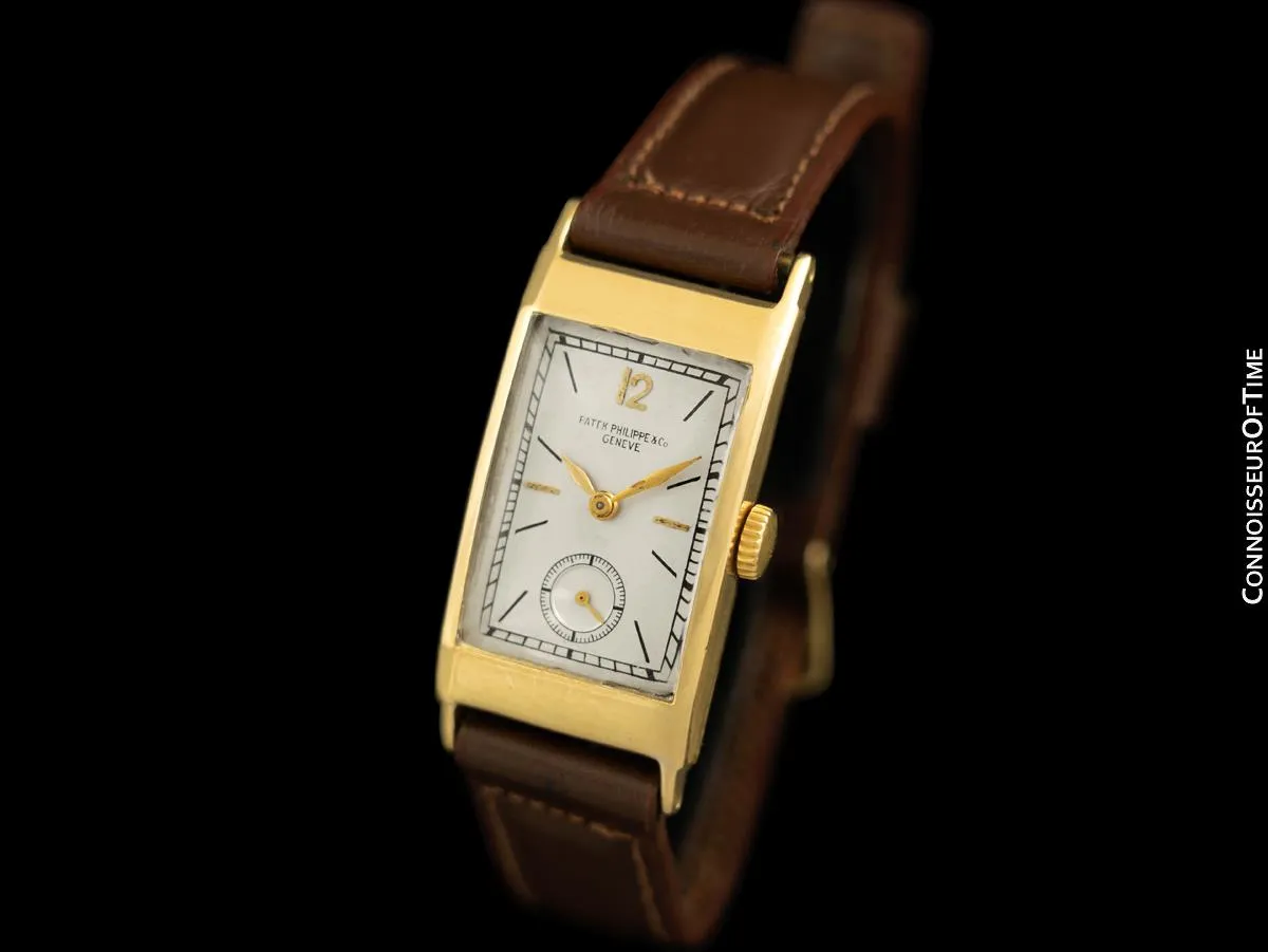 1937 Patek Philippe "Tegolino" Vintage Mens Rectangular Watch - 18K Gold