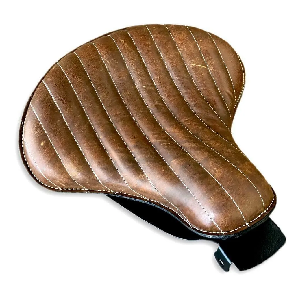 2010-2022 Harley Sportster Seat Spring Solo Brown Distressed Tuck Roll Leather Chopper