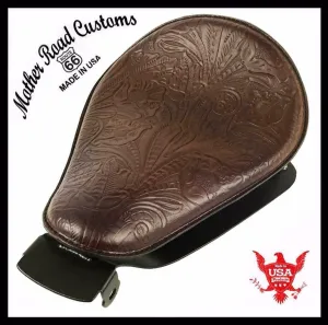 2010-2022 Sportster Harley Spring Solo Seat Mount Kit Brown Tooled Leather bcs