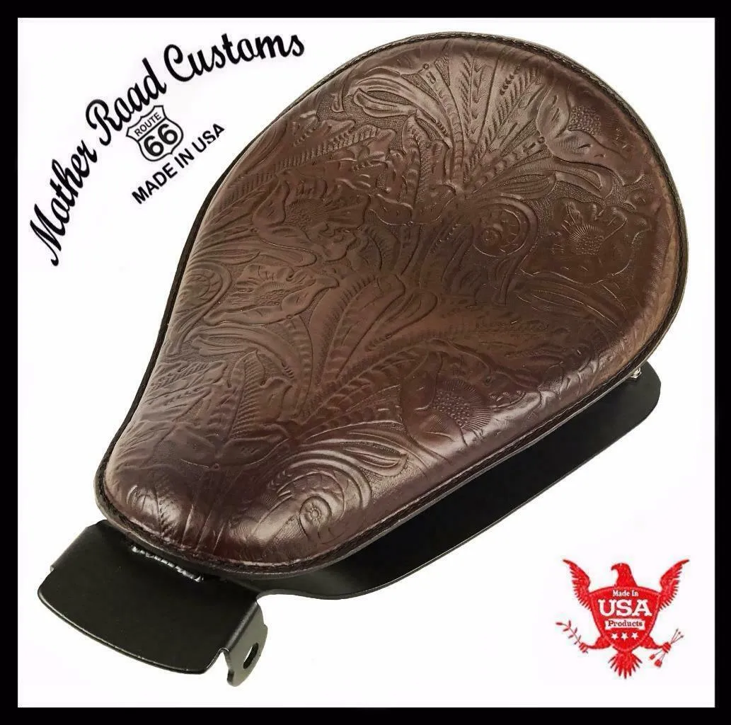 2010-2022 Sportster Harley Spring Solo Seat Mount Kit Brown Tooled Leather bcs
