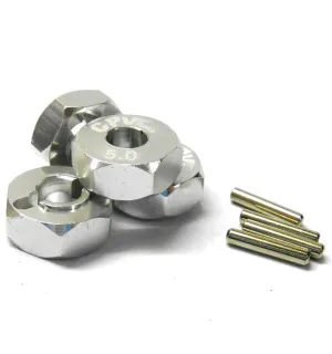 57815S 1/10 Scale RC M12 12mm Alloy Wheel Adaptors With Pins Nut Silver 5mm Wide