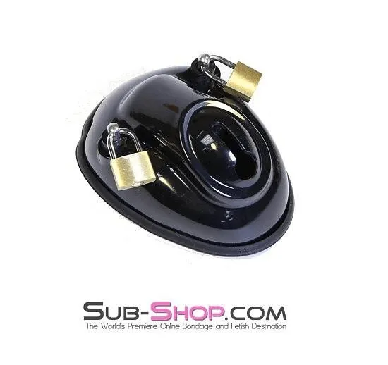 7319AR      Balls & All Black Locking Cock & Ball Chastity Cup Set