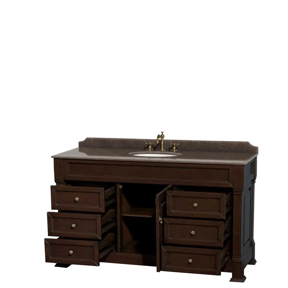 Andover 60 Inch Single Bathroom Vanity in Dark Cherry
