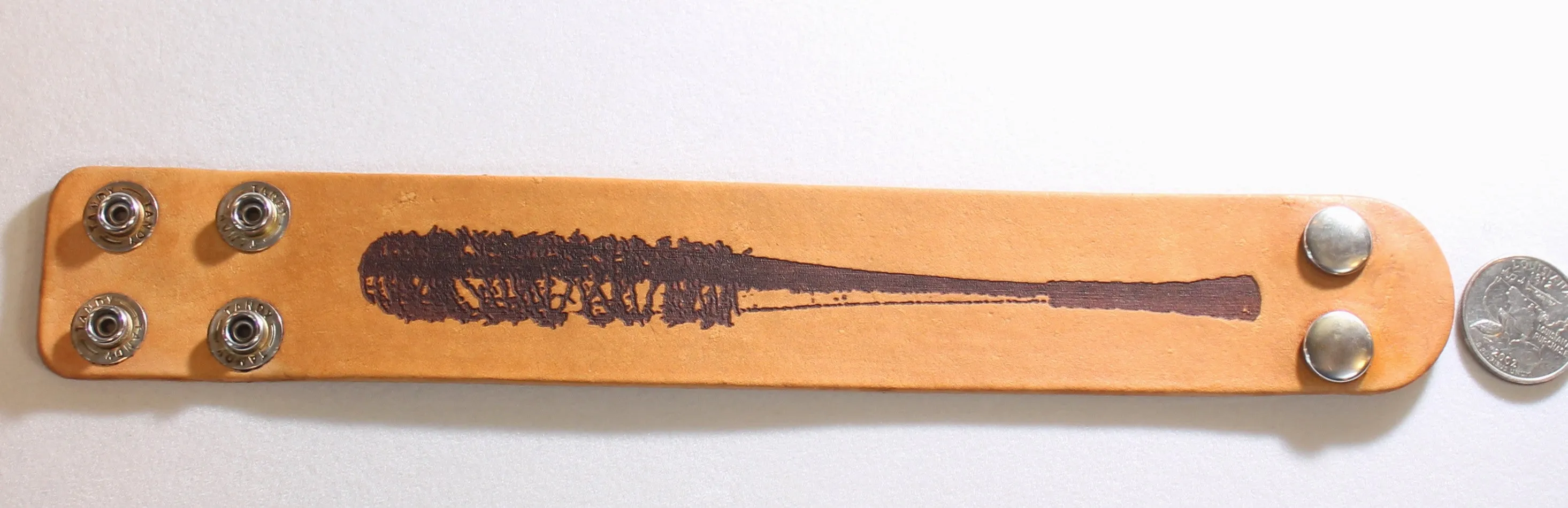 Bat barbed wired, Negan, walking dead laser engraved stained leather bracelet