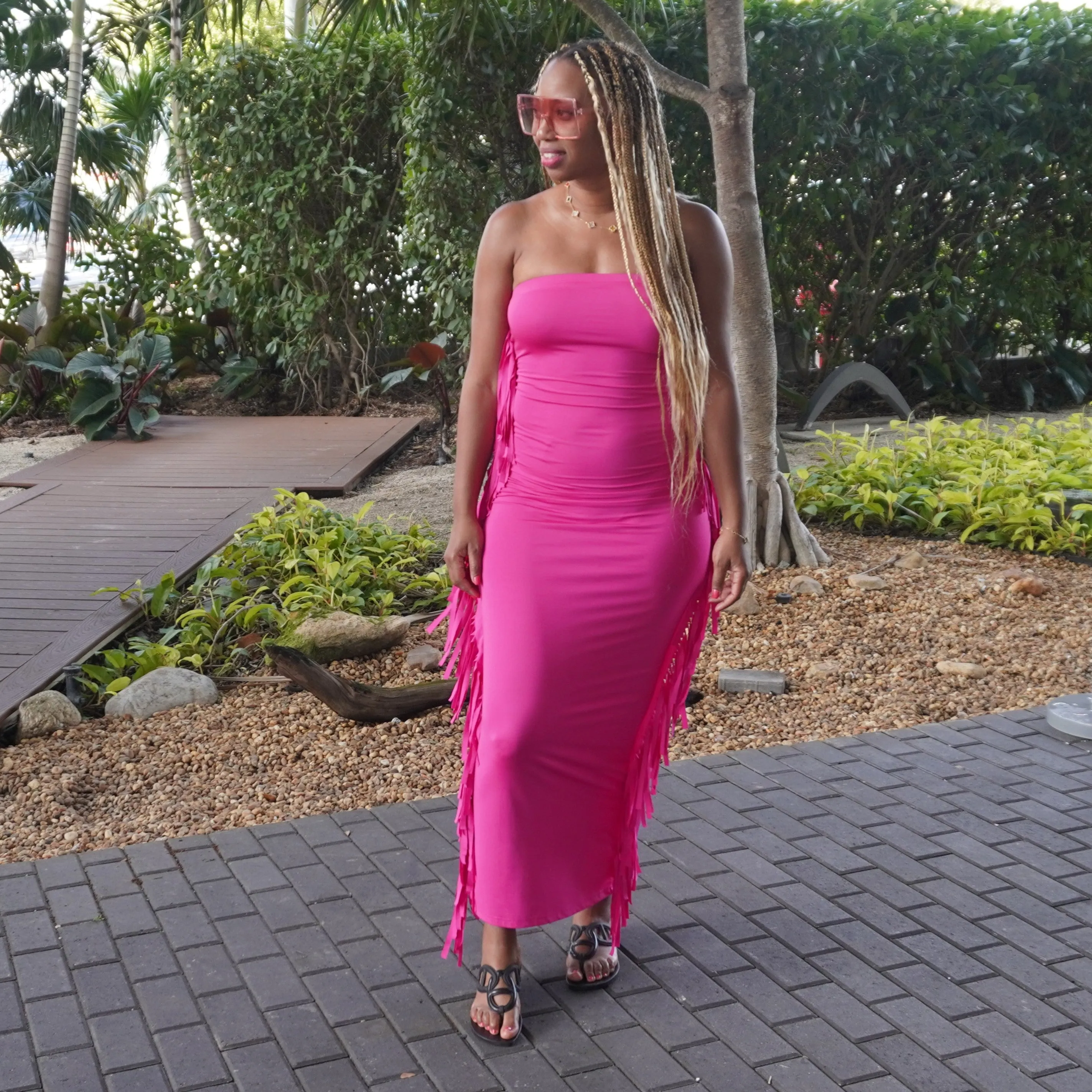 Best Fringe Forever | Fringe Bodycon Dress - Pink