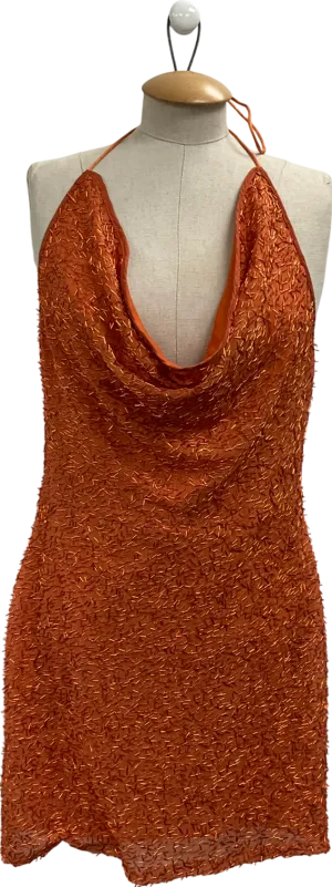 boohoo Orange Sequin Drape Strappy Cowl Mini Dress UK 10