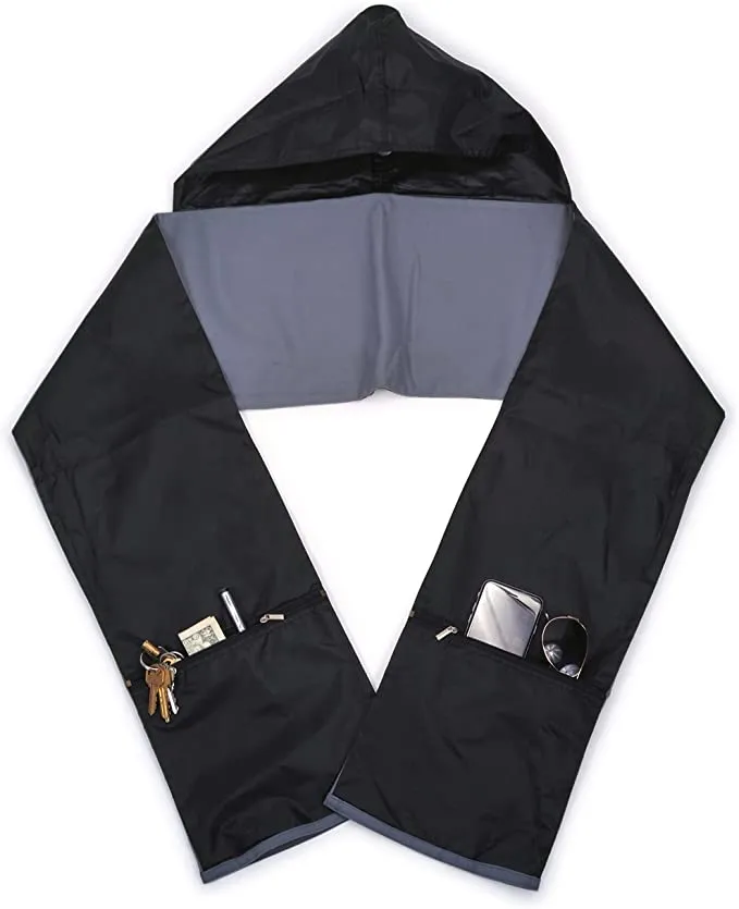 Brand new no box, The RainScarf-Reversible Scarf w/ Waterproof Hood & Pockets-Unisex! The first scarf that reverses to reveal a secret rain hood! Tan & Black! Retails $30 