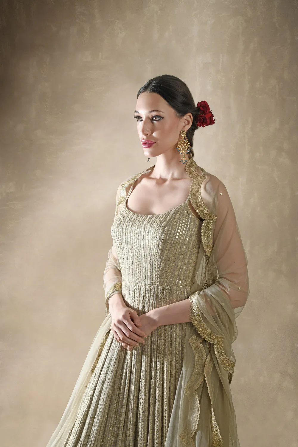 Champagne Anarkali Set