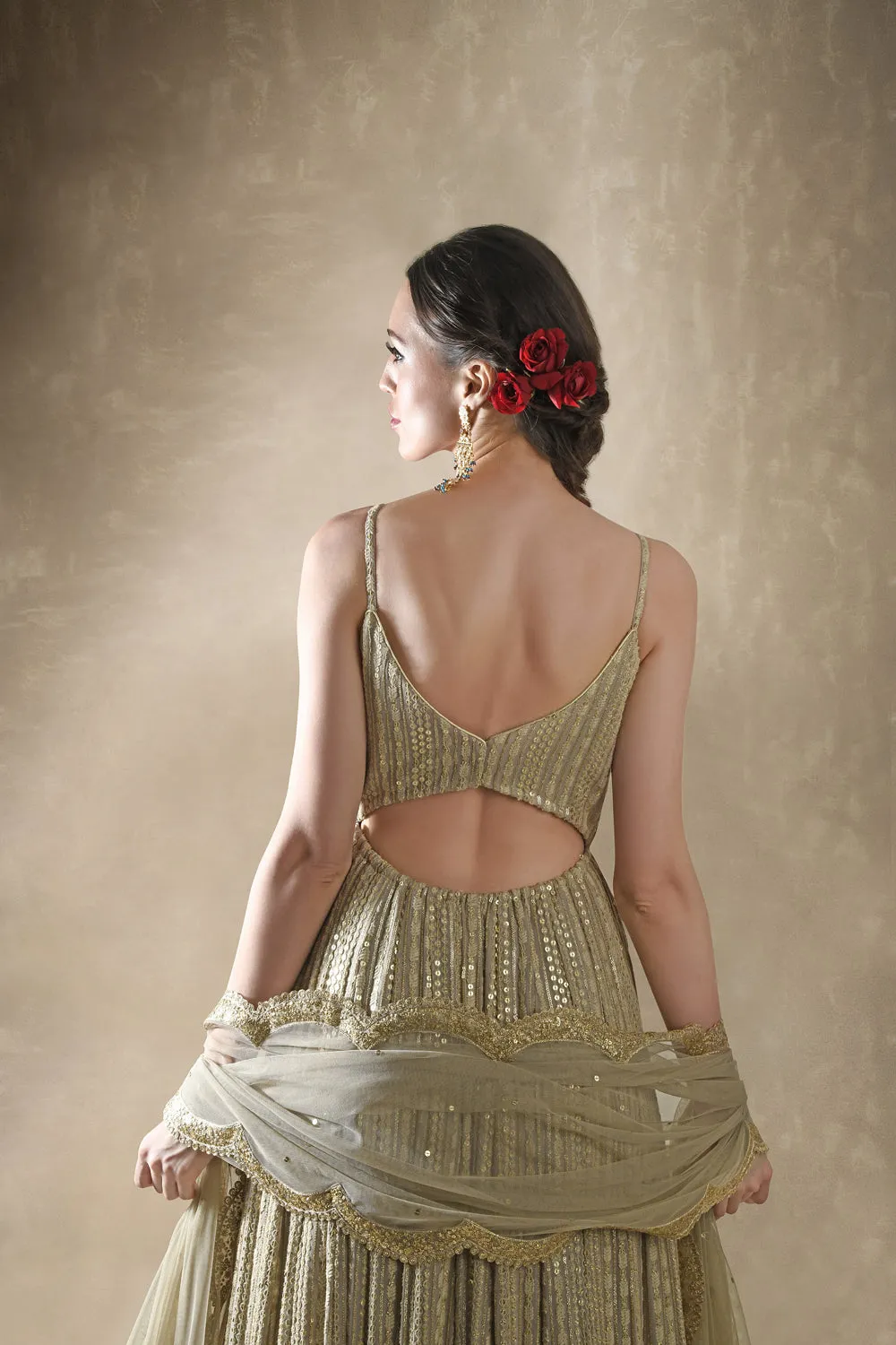 Champagne Anarkali Set