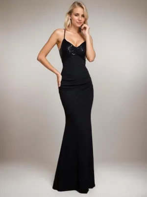 Demi black backless dress with sequins and fishtail Express NZ wide