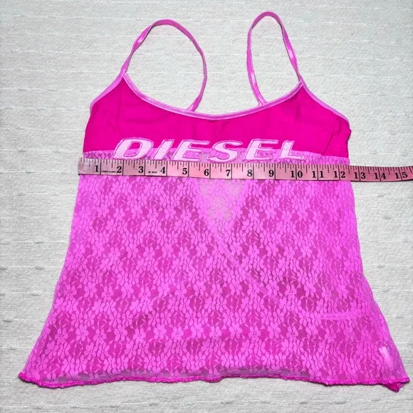 Diesel Vintage Stretchy  Bright Pink Lace Top Size M