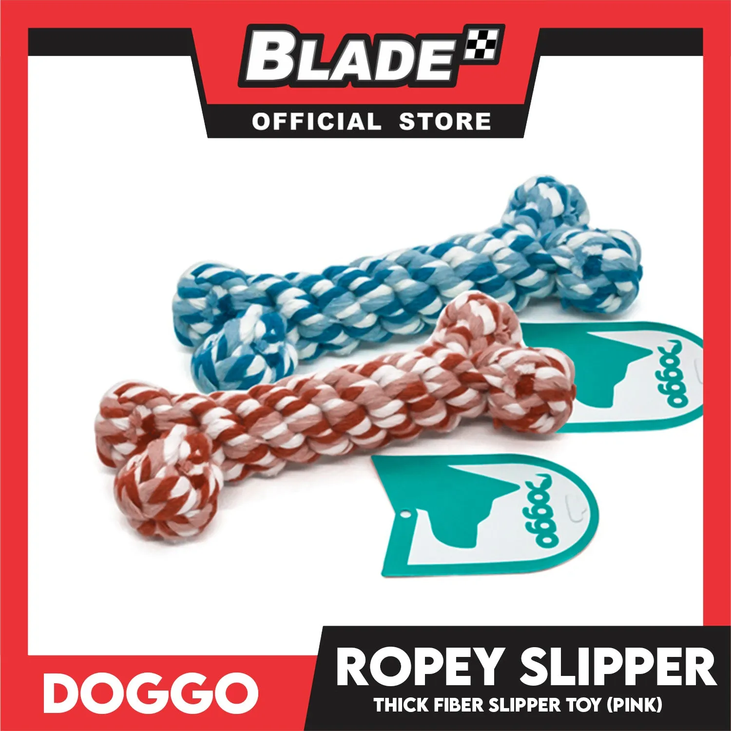 Doggo Ropey Bone Pink Color (Small) Thick Fiber Braided Bone Dog Toy