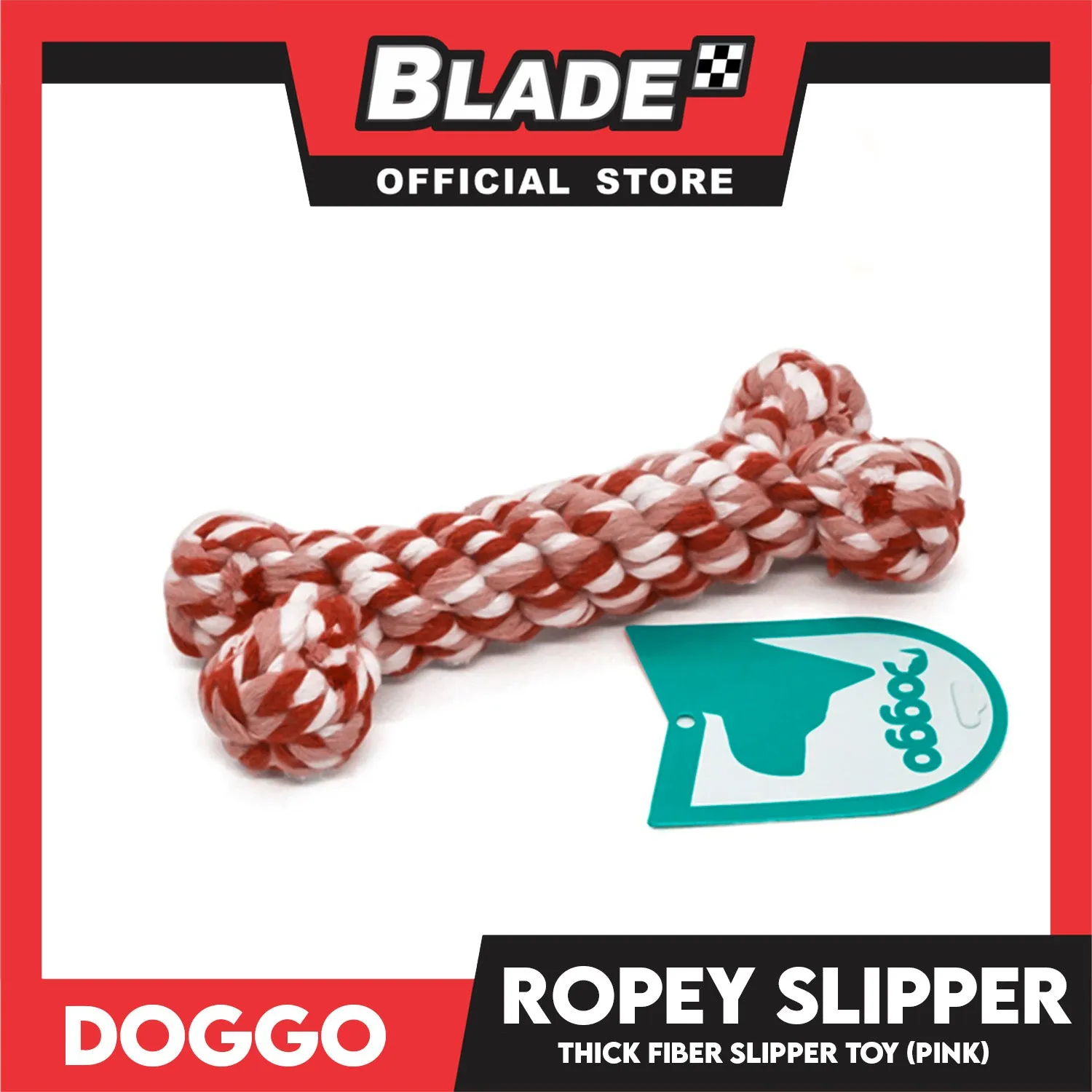 Doggo Ropey Bone Pink Color (Small) Thick Fiber Braided Bone Dog Toy