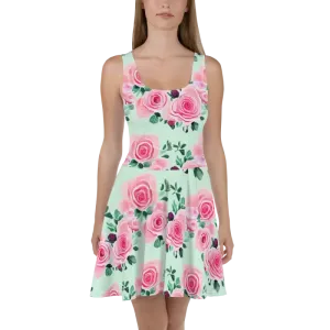 Enchanting Pink Pastel Rose Skater Dress